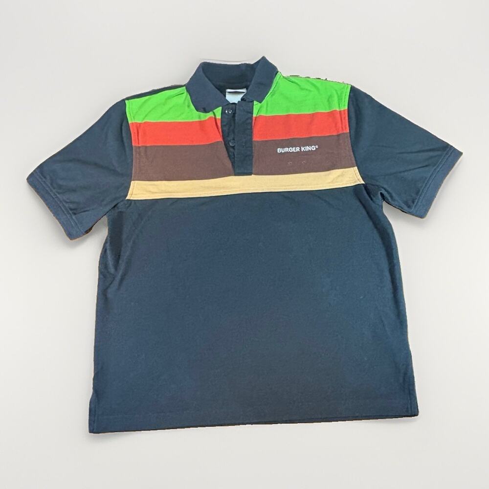 Vintage Burger King Employee Uniform Polo Shirt Black Colorblock Retro Y2K Small
